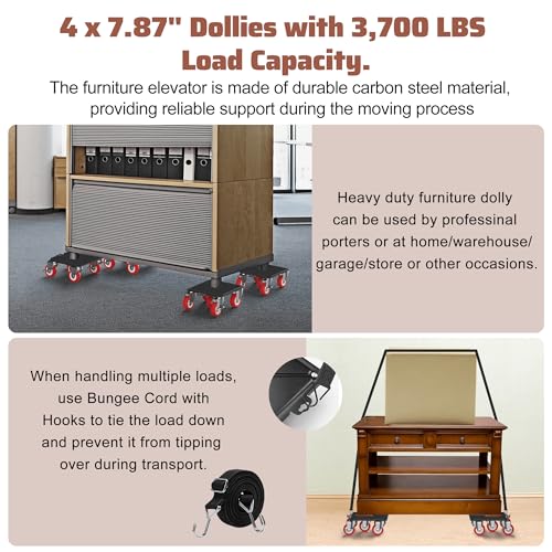 4 Packs Heavy Duty Furniture Dolly with 5 Wheels Rubber Silent Furniture Lift, 3700 lbs Load Capacity, Effortless Furniture Mover Kit Made of Premium Carbon Steel（Upgrade Large） - size: 7.9 IN & 4 Dollies