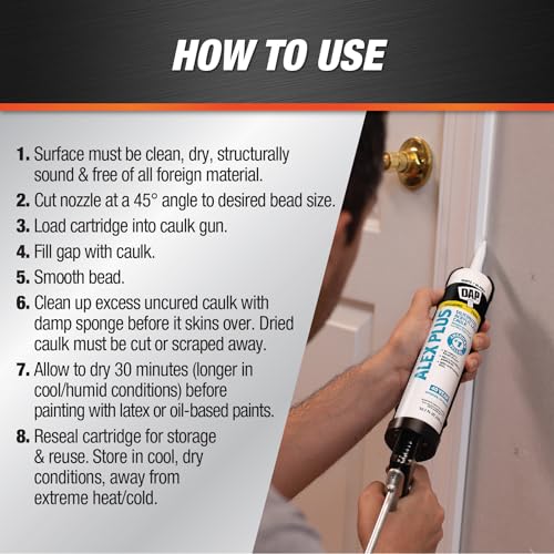 DAP Alex Plus Acrylic Latex Caulk, White, 10.1 Oz (7079818152) - size: 10.1 Oz