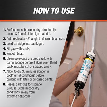 DAP Alex Plus Acrylic Latex Caulk, White, 10.1 Oz (7079818152) - size: 10.1 Oz