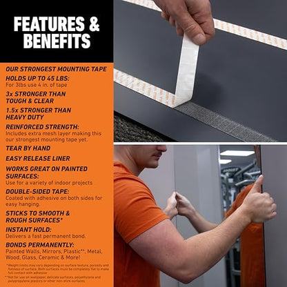 Gorilla® Max Strength Mounting Tape, Double-Sided, Instant Hold, Permanent Bond with Reinforced Strength, 1 inch x 60 inches, Black (Pack of 1) - size: 60 inches, style: 1 - Pack