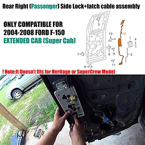 Door Lock Latch with Cable Assembly Compatible for Ford F-150 Extended Cab 2004-2008 Rear Right Door Replacement 6L3Z18264A00B - size: F150 04-08 Rear Right