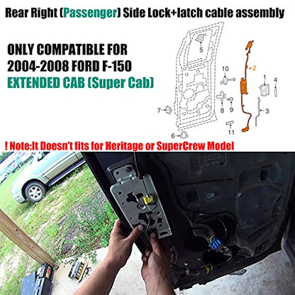Door Lock Latch with Cable Assembly Compatible for Ford F-150 Extended Cab 2004-2008 Rear Right Door Replacement 6L3Z18264A00B - size: F150 04-08 Rear Right