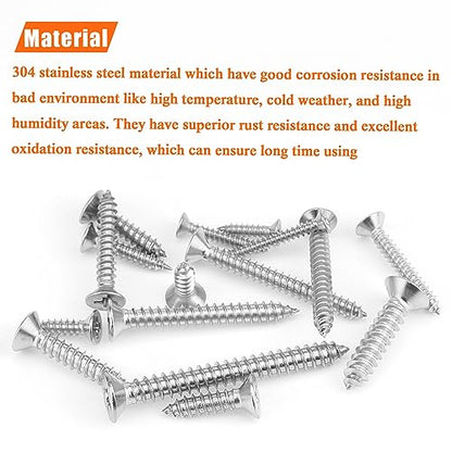 525 Pieces #4#6#8#10#12 Wood Screws Set, HELIFOUNER 16 Sizes Phillips Countersunk Head Self-Tapping Screws Assortment Kit, Phillips Flat Head Wood Screws, 304 Stainless Steel - size: #4#6#8#10#12