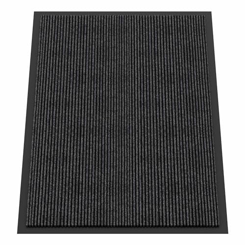 Indoor Outdoor Door Mat, 4’ x 3' Doormat for Entryway, Rubber Backing Non Slip Front Door Mat Outside Entrance, Super Absorbent Commercial Floor Mat for Home Office - color: Dark Grey Striped, size: 3' x 4' (Rectangular)
