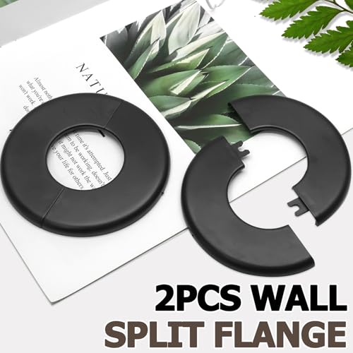 2 Pcs Wall Split Flange, Self-Adhesive Plumbing Cover Plates for Faucet, Kitchen, Toilet Decorative - Fits 51mm Pipes, Black