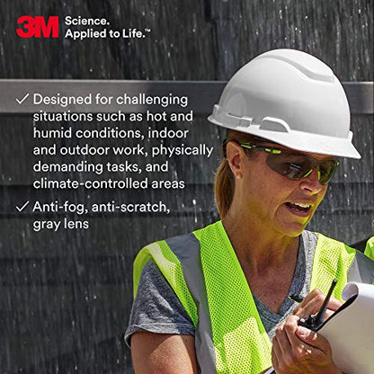3M Safety Glasses, Solus 1000, S1202SGAF, ANSI Z87, Scotchgard Anti-Fog, Gray Lens, Green/Black Frame, Padded Temple, Soft Nosebridge, UV Protection, Premium Eye Protection - size: Single, style: Gray Lens, Green/Black Frame