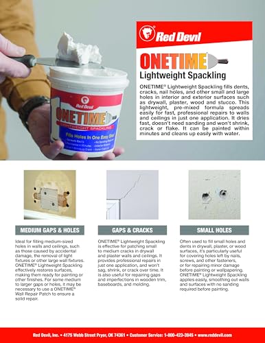 Red Devil 0550 Onetime Lightweight Spackling, 10.1 oz. Cartridge, White, 1 Pack - size: Pack of 1, style: 10.1 oz