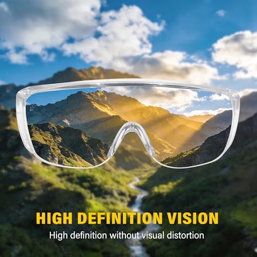 6 Pack Clear Safety Glasses Over Eyeglasses, ANSI Z87.1 Impact Resistant Polycarbonate Lens, Safety Goggles Over Glasses, Protective Eyewear for Lab, Construction, Outdoor Work