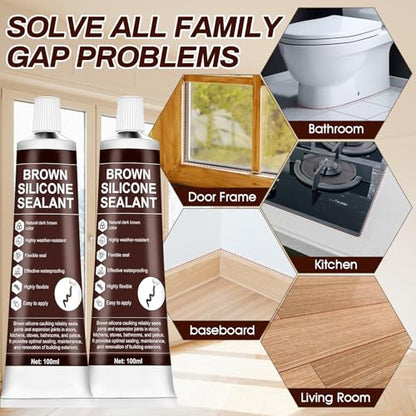 2 PCS Brown Caulk, 100% Waterproof Brown Silicone Caulk for Bathroom Shower Kitchen Tile Floor Sealing, Stronger Adhesion, Shrink & Crack Proof, with a Scraper for Applying Evenly, 100mlx2 - style: Brown