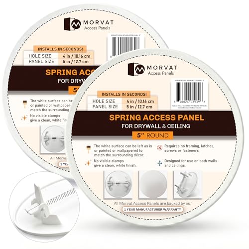 Morvat Round Spring Access Panel 5x5 Inch for Ceiling & Drywall, Heavy-Duty Durable ABS Plastic & Easy Install Access Box, Wall Hole Cover Plate for Plumbing & Electrical Cable & Wiring, White, 2 Pack - size: 2 Pack