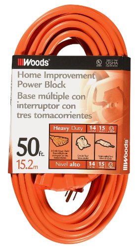 Woods Medium Duty Extension Cord, 50Ft, 14 Gauge, 3 Conductor, 3 Outlet, General Purpose Cord, SJTW, Orange, 0826 (Pack of 6) - size: One Size (Pack of 6)