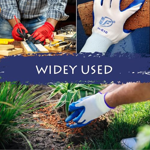 48 Pairs Work Gloves Bulk, Nitrile Coated Gardening Gloves with Grip, Breathable Safety Gloves for Men & Women, Mechanic, Warehouse, Yard Work (24 Blue, 24 Red)