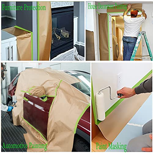 Tape and Drape, Paint Masking Paper, Pre-Taped Masking Paper for Painting, 2 Pack Car Protection Covering Paper, Paint Tape, for Car and Furniture, Floor.（Unfold 20 inch wide and 90 feet long）