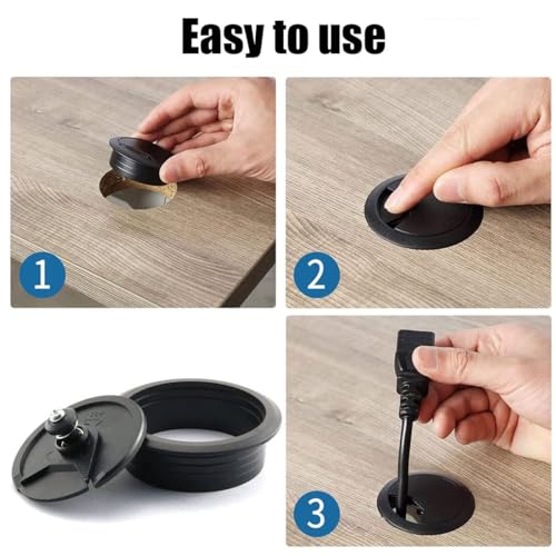 TuTuYa 8PCS Desk Grommet, Desk Grommet 2-3/8 Inch (60mm) Black Desk Cable Grommet Desk Cable Hole Covers with Hole Saw, Ideal Solution for Office and Home Table Cable - color: 2-3/8 Inch_60mm Black 8PCS