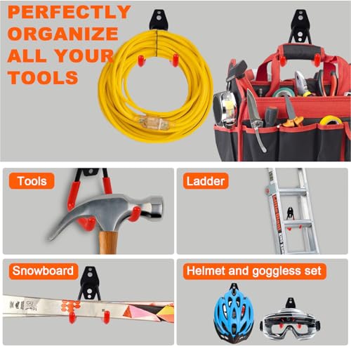 Heavy Duty Garage Storage Hooks, Utility Steel Garage Tool Organizer Wall Mount for Hanging Power and Garden Tools Ladders Hoses Bikes Ropes & Bulk Items