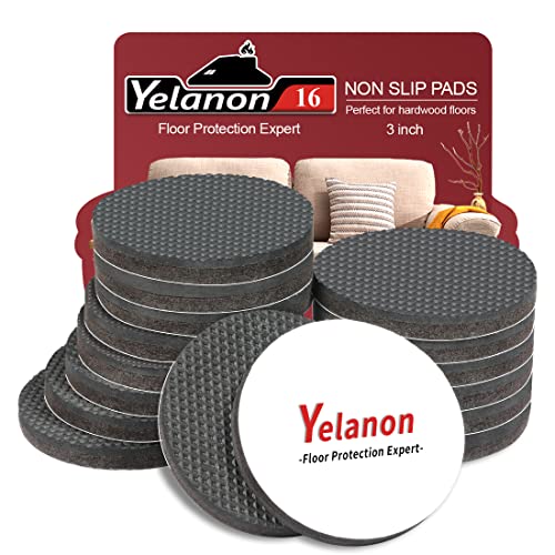 Yelanon Non Slip Furniture Pads - 16 pcs 3" Round Felt & EVA Furniture Grippers, Dark Brown & Black, Self Adhesive Rubber Feet for Hardwood, Laminate, Tile, Vinyl, Cork Floors - size: 16pcs 3" Round