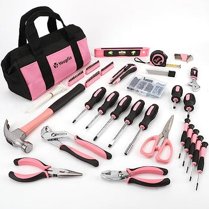Pink Tool Set, 215 Pcs Lady's General Home Repairing Tools Kit For Girls & Women With Portable Bags, Includes All Essential for Home, Garage, Office and College Dormitory Use, Pink & Black - style: 215Pcs(Pink)