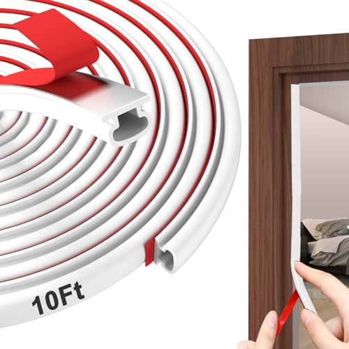 alophoty Weather Stripping Door Seal - 10 Ft Self-Adhesive TPE Rubber Door Seal Strip for Door Frame/Window Seal, Soundproofing & Insulation Strip to Block Drafts, Wind, Noise, Dust (White) - color: White D (W×H: 0.35×0.24 in), size: 10 Ft