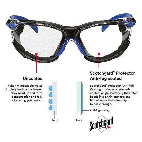 3M Safety Glasses, Solus 1000 Series, ANSI Z87, Scotchgard Anti-Fog, Clear Lens, Blue/Black Frame, Removable Foam Gasket and Strap, Pack of 1 - size: Single, style: Clear Lens, Blue/Black Frame With Gasket