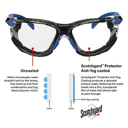 3M Safety Glasses, Solus 1000 Series, ANSI Z87, Scotchgard Anti-Fog, Clear Lens, Blue/Black Frame, Removable Foam Gasket and Strap, Pack of 1 - size: Single, style: Clear Lens, Blue/Black Frame With Gasket