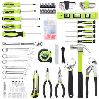 FASTPRO 236-Piece Home Repairing Tool Set, Mechanics Hand Tool Kit with 12-Inch Wide Mouth Open Storage Bag, Household Tool Set for DIY, Home Maintenance, Green - color: Green
