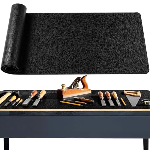 U0U 47.2" x17.3" Workbench Mat,Black PU Leather Work Bench Mat Top,DIY Worktable Mat Workbench Cover for Protects Work Bench Tabletop Countertop (Black, 47.2" x17.3")