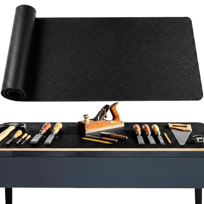 U0U 47.2" x17.3" Workbench Mat,Black PU Leather Work Bench Mat Top,DIY Worktable Mat Workbench Cover for Protects Work Bench Tabletop Countertop (Black, 47.2" x17.3")