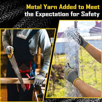 COOLJOB 12/120 Pairs Cut Resistant Safety Work Gloves with Grip, 13 Gauge Seamless Shell with PU Coating, ANSI A2 A4 A6, Gray - size: Large (Pack of 12), style: Ansi A6 Cut Level