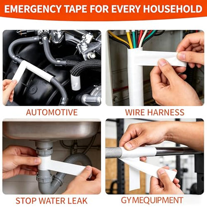Self Fusing Silicone Tape Waterproof, Rescue Tape, 1" x 33 Feet, Self Amalgamating Tape, Silicone Rubber for Sealing Pipes, Hose Repair, Outdoor Coax and Electrical Cables (White) - color: White