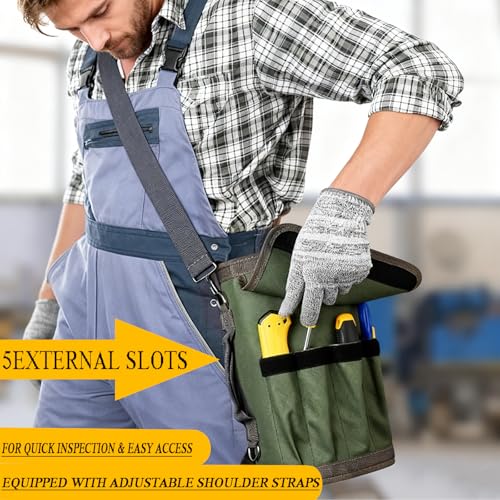 Roll Up Tool Bag, Heavy Duty Waterproof Portable Tool Storage Organization, Tool Bags For Men Tool Organizer with 2 Detachable Zipper Pouches Rollable Carrying, Dad Men Mechanic Welding Birthday Gift
