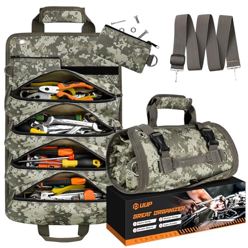 Tool Bag Roll Up, UUP Heavy Duty Rolled Empty Tool Storage Organizing, Portable Tool Roll Container with 2 Detachable Pockets, Folding Tool Holder, Father Day Dad Men Electrician Gift, Camouflage - color: Camouflage