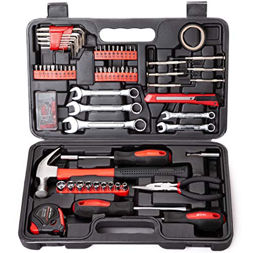 Cartman 148 Piece Automotive and Household Tool Set Perfect for Car Enthusiasts and DIY Home Repairs - color: Red