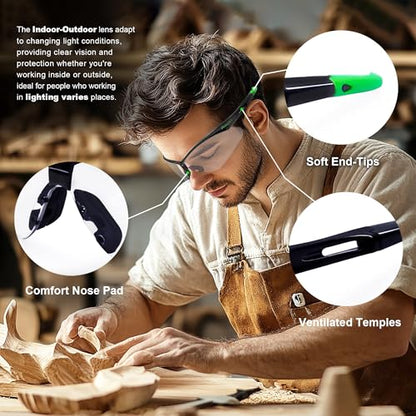 ProtectX Safety Glasses for Men & Women, Safety Sunglasses with Anti-Fog Scratch Resistant Lenses, Non-Slip Grips, ANSI Z87.1 - color: Evergreen Indoor/Outdoor 2 Pk