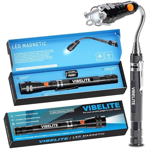 VIBELITE Extendable Magnetic Flashlight with Telescoping Magnet Pickup Tool-Cool Gadget Gifts for Men, Women, Him, Teen Boys, Husband, Dad, Father, Mechanic, Birthday Gifts for Men, Black - style: Magnetic Tool