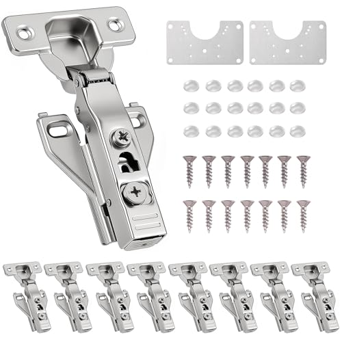 Cabinet Hinges - 10 Pack Soft Close Kitchen Cabinet Hinges for 1/2 Inch Overlay Cabinet, Face Frame Concealed 105 Degree Hinges with Cabinet Bumpers, Repair Plate and Mounting Screws
