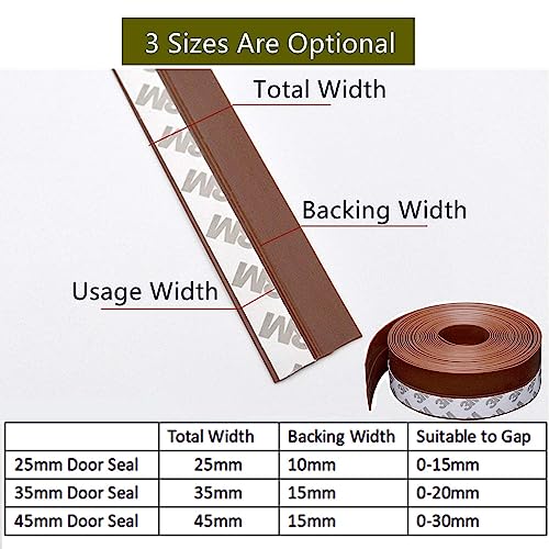 Weather Stripping, Door Seal Strip Self Adhesive Silicone Draft Bottom Gap Replacement Strip Roll Soundproof for Door, Window 26.3Ft (Width 25mm, Brown-Length 26.3Ft) - size: 25mm