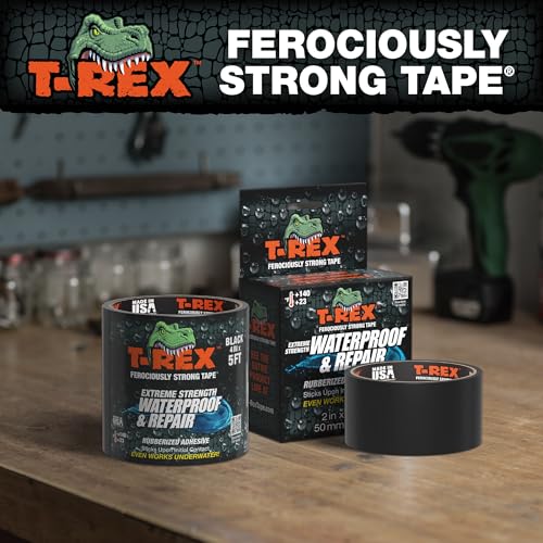 T-REX Heavy Duty Waterproof and Repair Tape for Wet or Rough/Dirty Surfaces Including Underwater, Leaks and More, 4" x 5', Black, 1-Roll (285987)