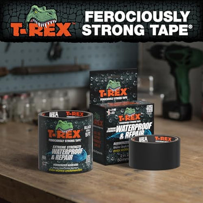 T-REX Heavy Duty Waterproof and Repair Tape for Wet or Rough/Dirty Surfaces Including Underwater, Leaks and More, 4" x 5', Black, 1-Roll (285987)