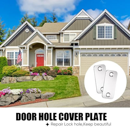 Blulu 2 Set Door Hole Cover Plate 1" x 2-1/4" Stainless Steel Door Strike Filler Plate Latch Filler, Increase Home Security on Entry (Silver) - color: Silver