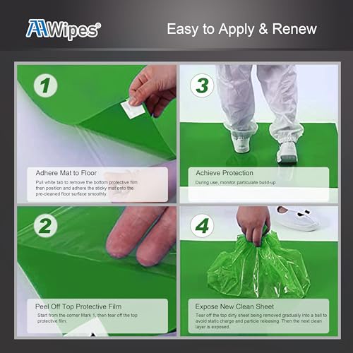 AAwipes Sticky Mat Tacky Pads Adhesive 18" x 24" 10 Packs, 30 Sheets/Packs, 300 Sheets Total Green Cleanroom Floor Mats Remove Dirt for Laboratory Construction Hospital Shoes - size: Green 18" x 24"