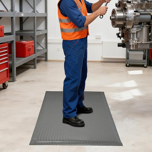 Anti Fatigue Mats Industrial 3' x 5' 15/16" Thick Ergonomic Standing Mat Commercial Kitchen Mat Heavy Duty Diamond Plate Shop Floor Mat Helps Relieve Back and Leg Soreness, Grey - size: 3' x 5'