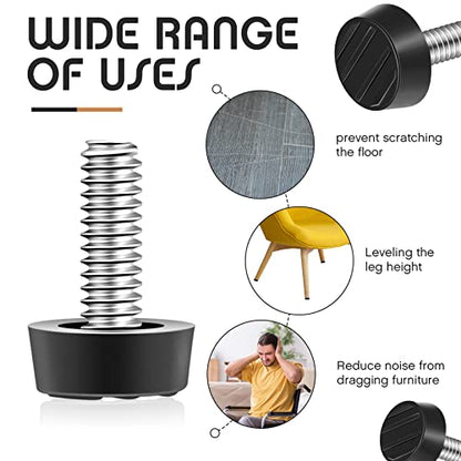 40 PCS M6 Thread Adjustable Furniture Levelers Screw in Threaded Outdoor Furniture Levelers Leveling Feet Screw Foot Levelers On Furniture Glide Leveling for Table, Chair, Furniture Legs