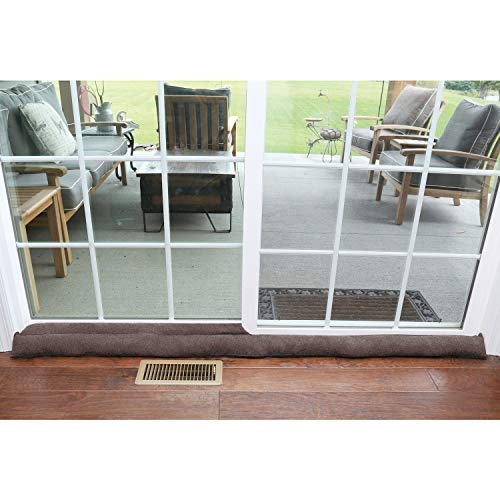 HOME DISTRICT Sliding Door Draft Stopper - Glass Door Draft Blocker, Patio Under Door Draft Stopper, Door Air Blocker Draft Dodger - Approx. 71" Long - Brown Tweed