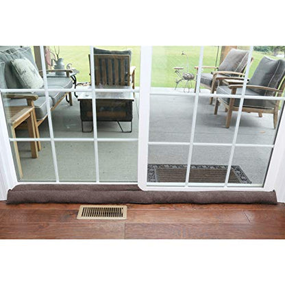 HOME DISTRICT Sliding Door Draft Stopper - Glass Door Draft Blocker, Patio Under Door Draft Stopper, Door Air Blocker Draft Dodger - Approx. 71" Long - Brown Tweed