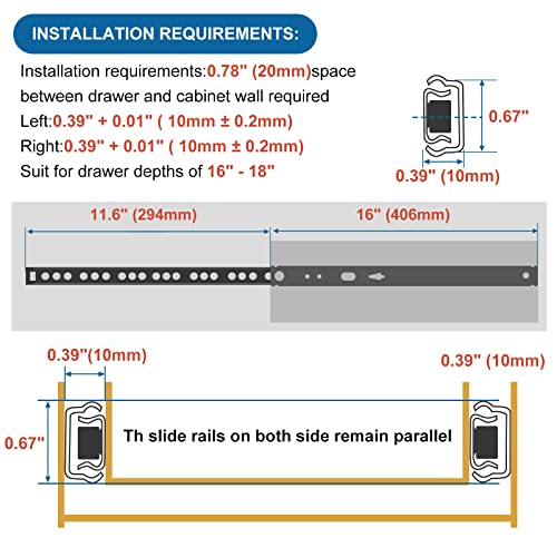 2pcs Ball Bearing Drawer Slides 16 Inch / 406mm, 2 Fold Metal Drawer Tracks, Two Way Slide Track Rail Glides with Mounting Screws - 0.67 Inch Wide - size: 16 Inch