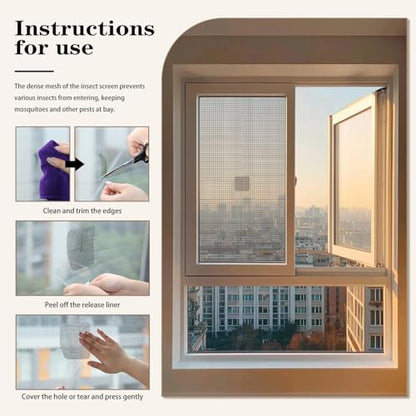 16 Sheets Window Screen Patches Repair Kit Black 4 Sizes Window Screen Repair Kit for Mesh Screen Door High-Strength Adhesive Fiberglass Quick Screen Repair Tape
