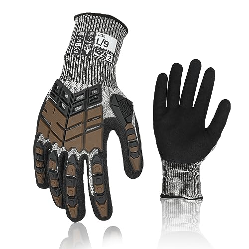 Safety Work Gloves, Impact Gloves for Men Women, Cut Resistant Non-Slip Heavy Duty Gloves with Nitrile Grip, Touch Screen Glove with Impact Protection for Mechanic Construction, Large, Brown - color: Brown, size: Large