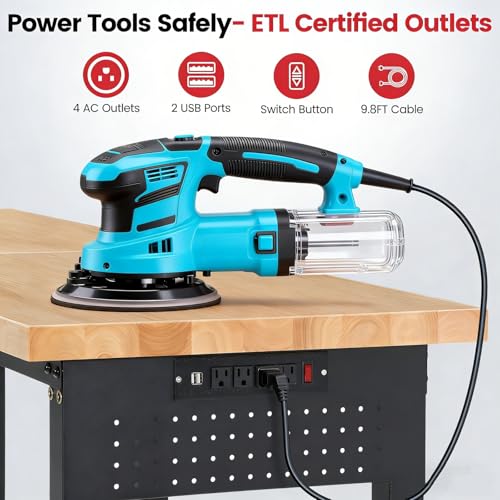 ENJOYWOOD Workbench 84 Inch Heavy Duty Rubber Wood Top Work Bench Adjustable Height Work Table 5000 Lbs Load Capacity with Power Outlets & Extended Pegboard for Garage, Home, Office - size: X-Large