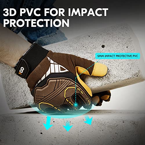 Vgo... 1-Pair Heavy Duty Synthetic Leather Work Gloves, Impact Protection Mechanic Gloves, Rigger Gloves, Vibration Reduction, Touchscreen Capable (Size M, Brown, SL8849) - color: Brown-regular, size: Medium (1 Pair)
