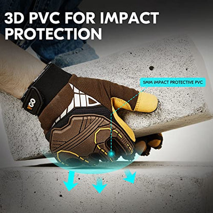 Vgo... 1-Pair Heavy Duty Synthetic Leather Work Gloves, Impact Protection Mechanic Gloves, Rigger Gloves, Vibration Reduction, Touchscreen Capable (Size M, Brown, SL8849) - color: Brown-regular, size: Medium (1 Pair)